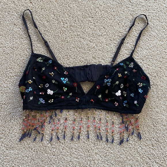 Urban Outfitters Spring Fling Floral Beaded Cami Bra Sz L - Picture 8 of 13